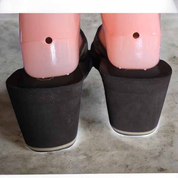 COACH ( 7 ) Women's Signature Platform Wedge Flip Flop Sandals Black/Beige - Picture 5 of 9